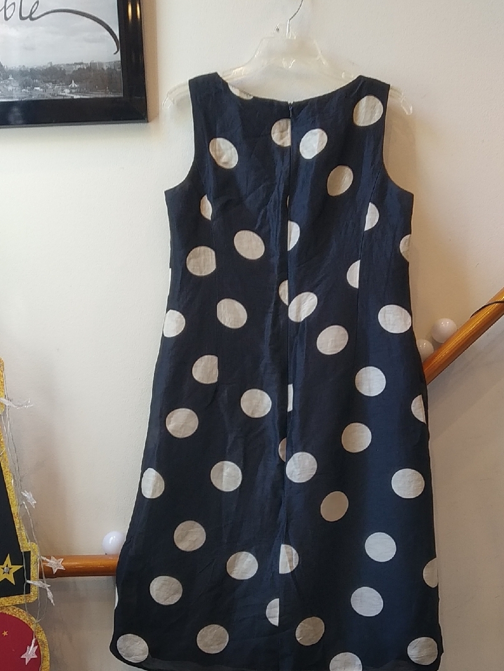 Talbots Black Midi Dress with Beige Polka Dots Linen - Picture 3 of 4
